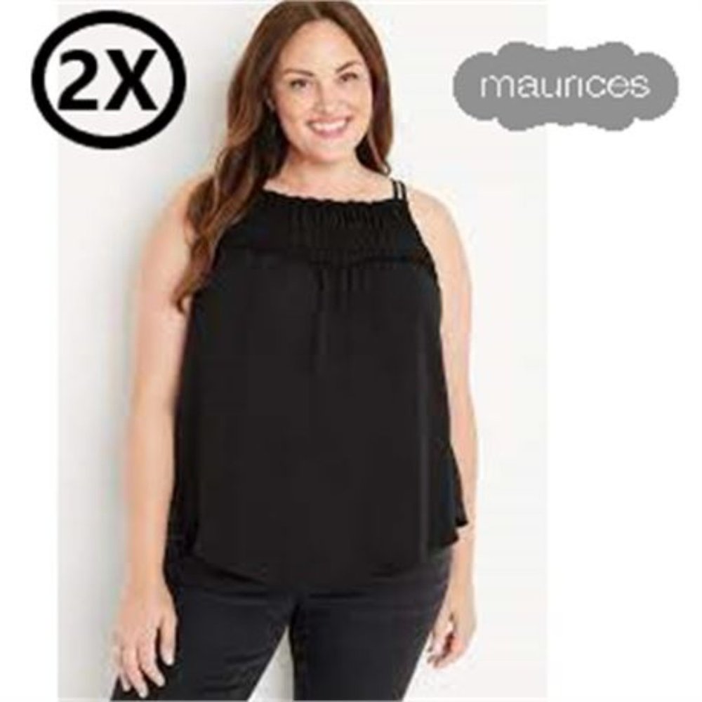 💝5/$25💖 Maurices Plus Size Solid Ruffle High Neck Tank Top  keyhole tie back